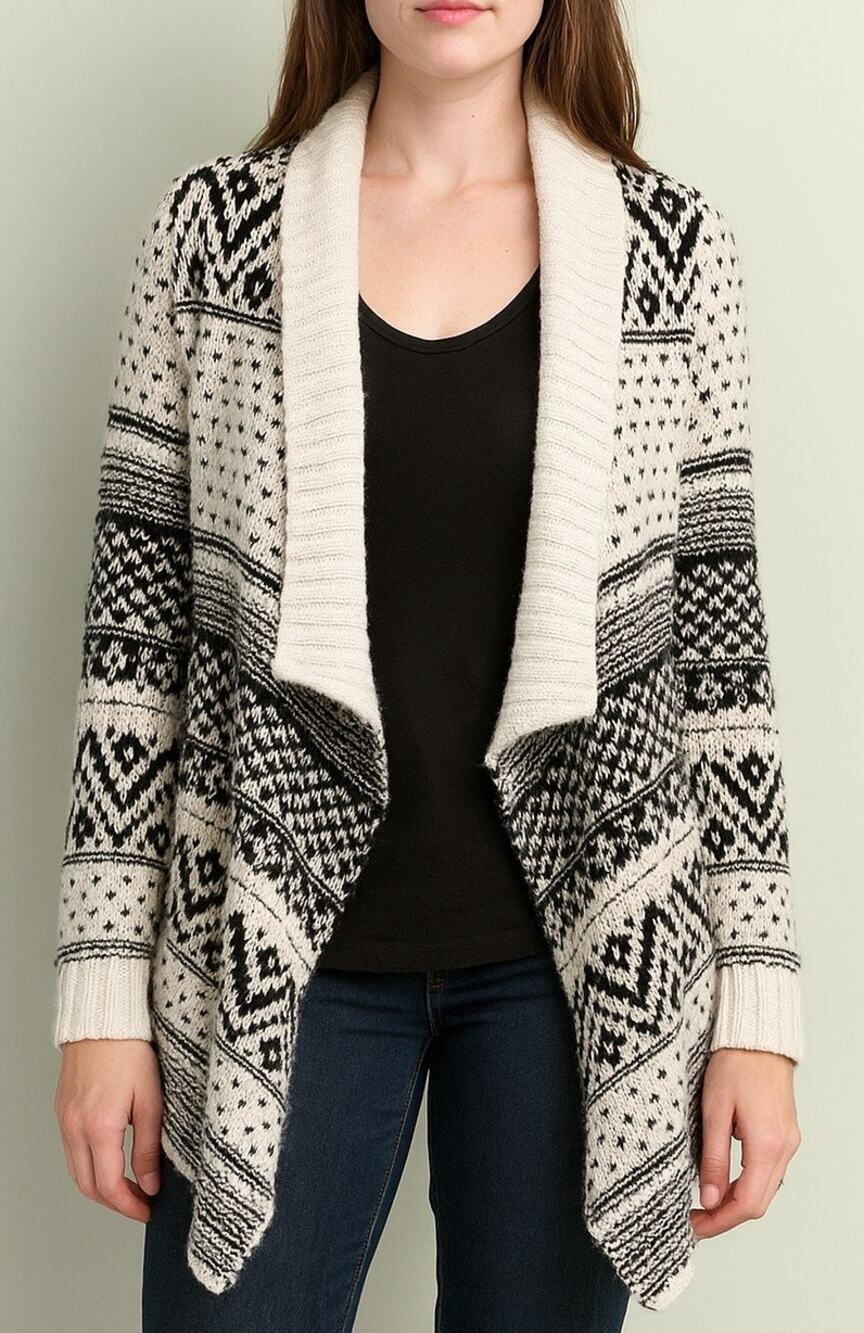 Anthropologie Geometric Open Front Cardigan Sweater S/M